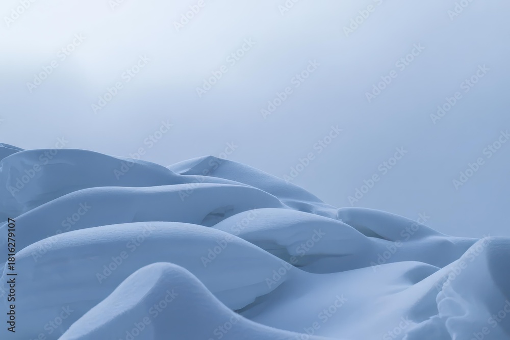 Fototapeta premium Minimal Winter Snowdrifts — Powdery Blue Landscape with Copy Space for Hero Banner