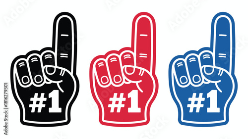 Foam Finger Number One Hand Symbol Vector Set in Multiple Colors for Sports Fan Cheering, Event Celebrations, and Promotional Designs