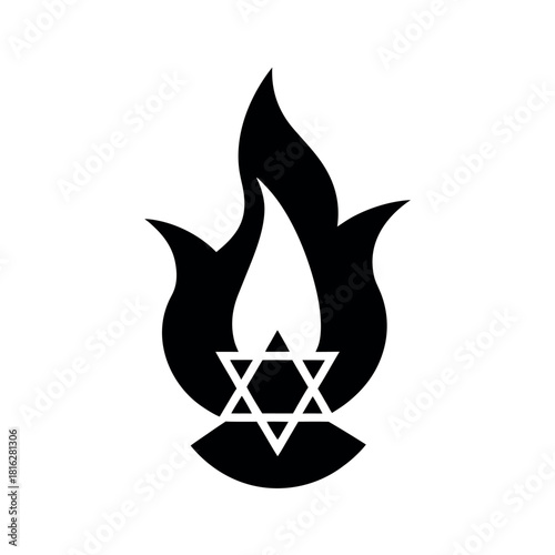 Candle flame with star of david symbol for peaceful remembrance and memorial tribute Vector illustration