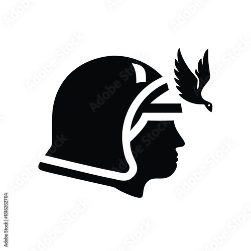 Helmet Profile with Bird Silhouette