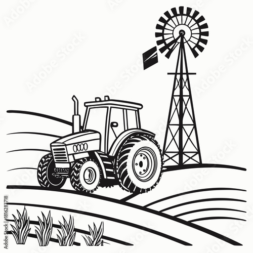 Tractor with Windmill Behind