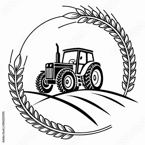 Tractor in Wheat Circle Frame