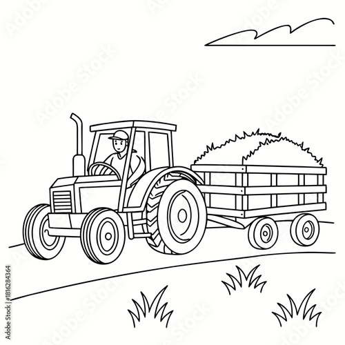 Tractor with Hay Trailer