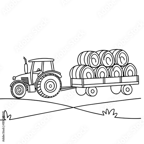 Tractor with Trailer of Hay Rolls