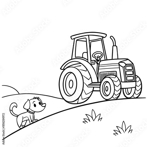 Tractor with Farm Dog