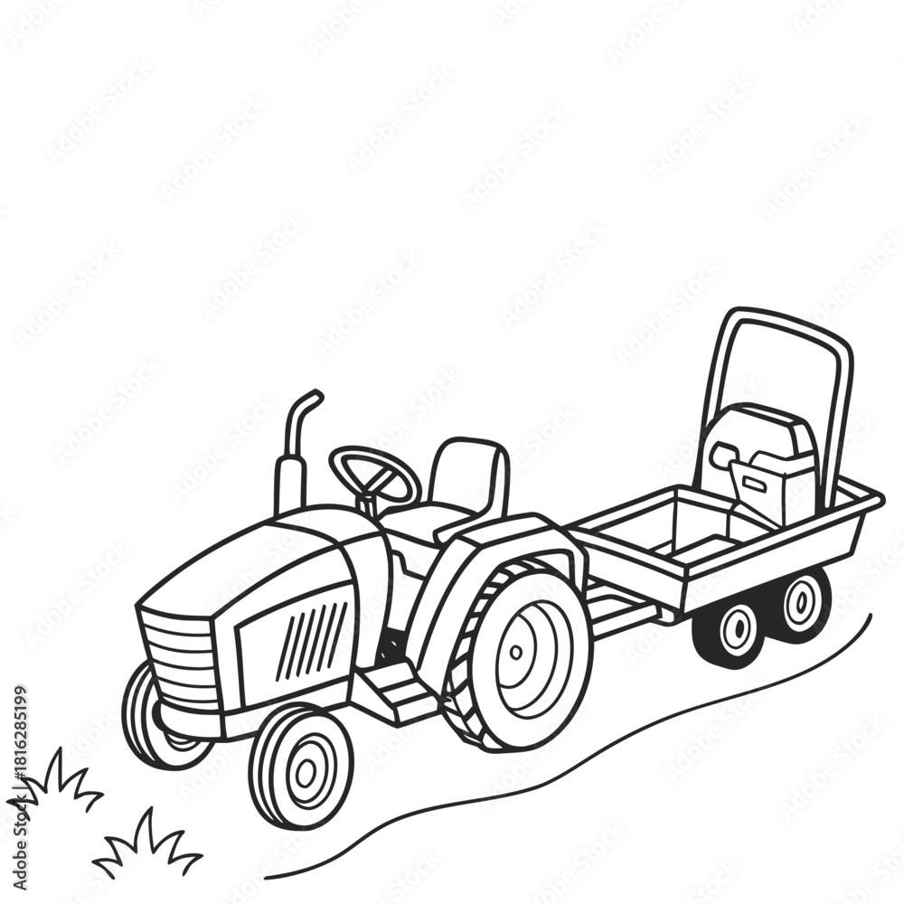 Fototapeta premium Tractor with Small Trailer