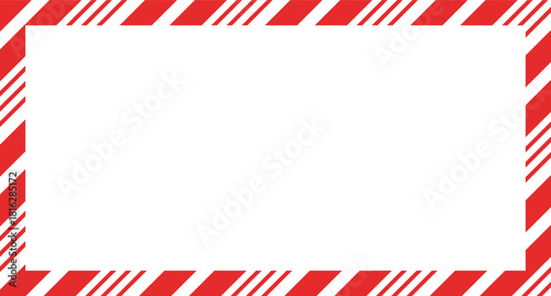 Candy cane christmas frame with blank space. Christmas border. Merry Christmas Candy cane frame card elements decoration. New Year picture frame ribbon. Xmas striped border. Banner or christmas card.