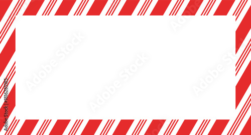 Candy cane christmas frame with blank space. Christmas border. Merry Christmas Candy cane frame card elements decoration. New Year picture frame ribbon. Xmas striped border. Banner or christmas card.