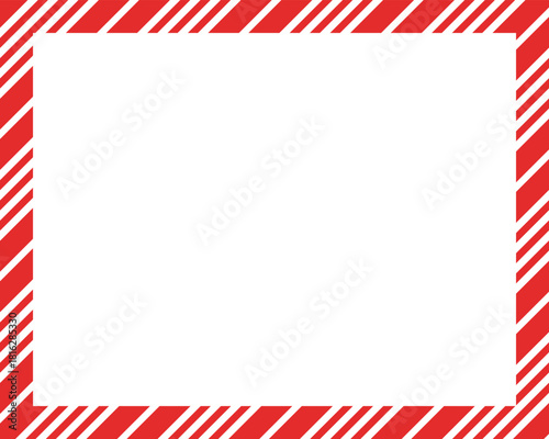 Candy cane christmas frame with blank space. Christmas border. Merry Christmas Candy cane frame card elements decoration. New Year picture frame ribbon. Xmas striped border. Banner or christmas card.