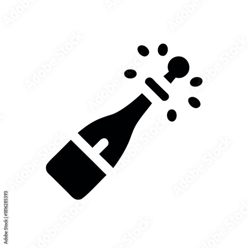 Champagne bottle opening with flying cork and sparkling bubbles in festive motion Vector illustration