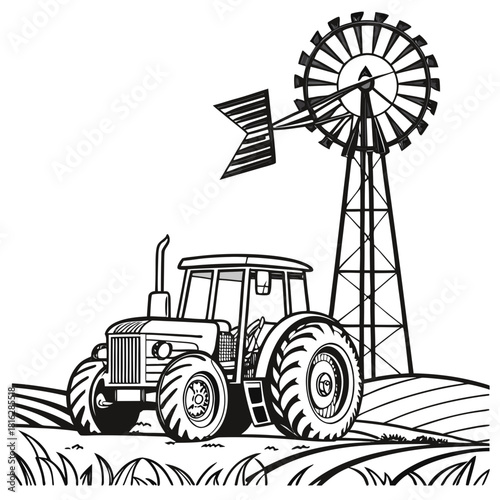 Tractor with Windmill Behind 1