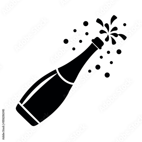 Champagne bottle bursting open with dynamic cork flight and sparkling bubbly energy Vector illustration