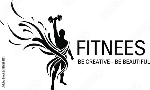 Muscular man lifting dumbbell in fitness club showing strength and power for healthy lifestyle