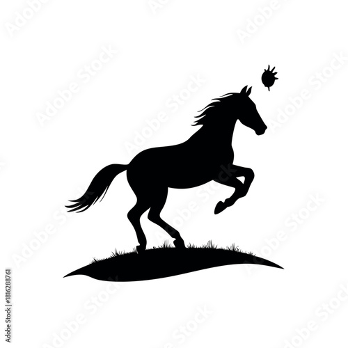 Horse Running on Horizon in Graceful Galloping Motion Across Scenic Landscape Vector illustration