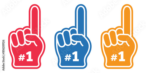 Fan Glove Icon Number One with Raised Finger Vector Illustration for Sports Events, Cheering, and Team Support