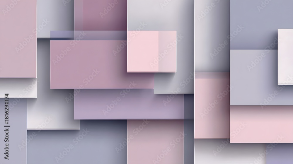 Obraz premium Abstract geometric background with overlapping pink and purple rectangles.