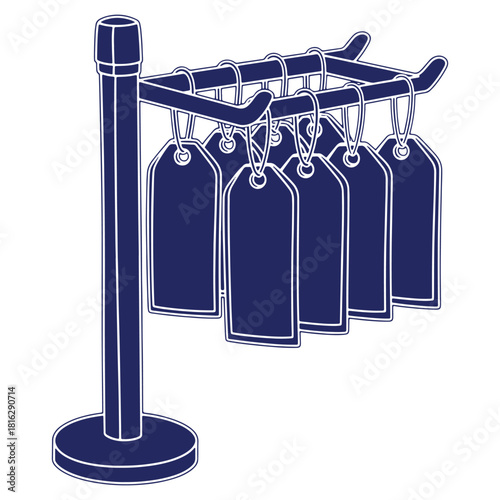 Display rack with hanging tags showcasing price sale or promotional offers for retail business fashion or market with copy space