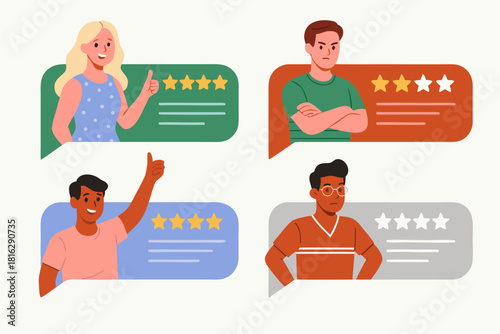 Customer feedback and rating concept showcasing both positive and negative reviews for business performance and satisfaction levels