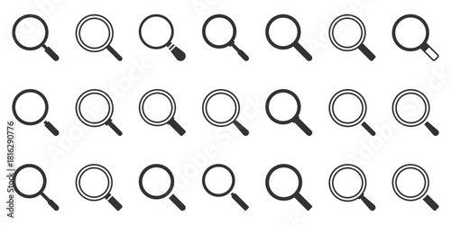 Vector search icon, search icon button, magnifying glass symbol, search icon clip art, zoom in and zoom out symbol illustration isolated on white background