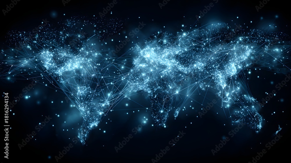 Obraz premium Abstract World Map Formed by Glowing Blue Network Connections.