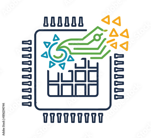 Microchip with digital data stream representing technology and information processing concept