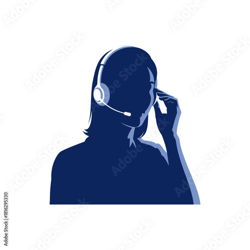 Silhouette of a woman wearing a headset providing customer service support in a call center setting