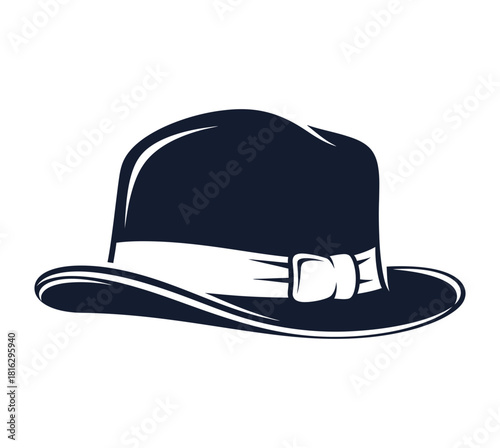 Simple dark blue fedora hat illustration on a black background for fashion and design projects