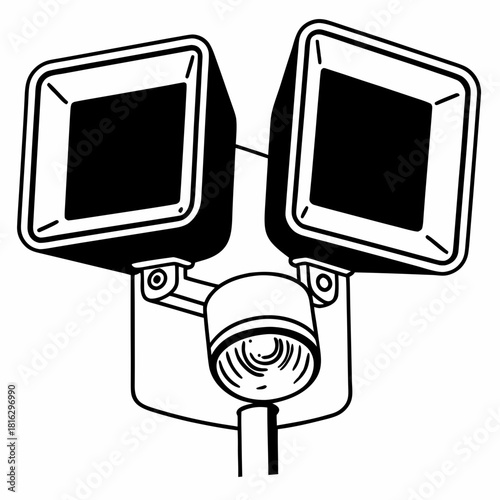 Black and white illustration of a dualhead motion sensor flood light
