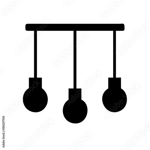 Black silhouette icon of a modern threebulb hanging ceiling light fixture