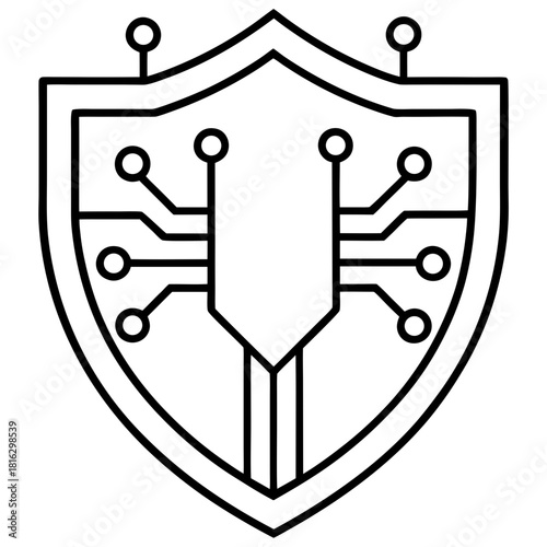 black and white shield with circuit design clip art preview