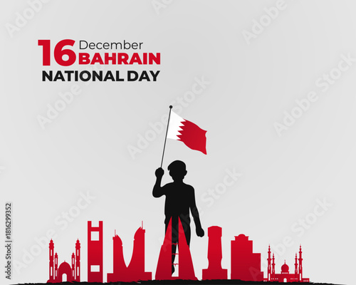 Bahrain National Day. 16 December. Holiday concept. Template for background with banner, poster and card. Vector illustration.
