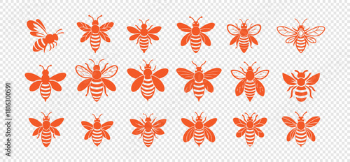 Set of orange bee icon isolated on transparent background vector illustration for design