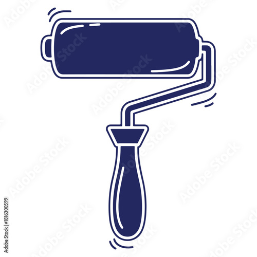 Illustration of a Paint Roller in Dark Blue on White Background for Home Improvement and Renovation Projects