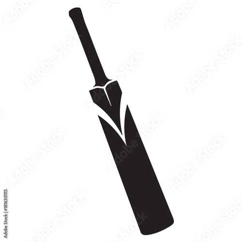 Cricket bat silhouette isolated on white background, symbolizing sport, competition, and athletic equipment in a simple design