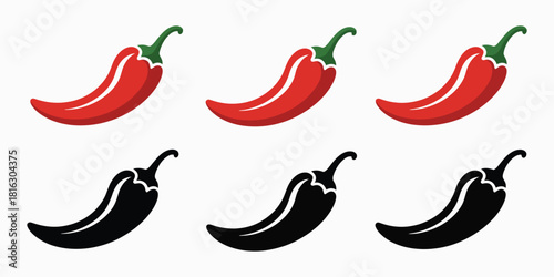 Hot Chili Paper Icon Set Vector on White Background Featuring Hot Pepper and Paprika Illustrations for Food, Cooking, and Spice Designs