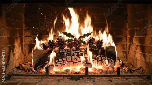 Cozy fireplace scene with crackling flames, perfect for winter holiday ambience and warm family moments video background