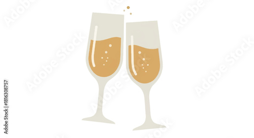 Elegant vector illustration of two champagne flutes clinking together with sparkling wine, symbolizing joy, success, and festive celebrations