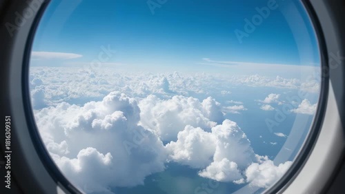 Aerial Cloud Panorama – Soft White Cloudscape Through Airplane Window for Travel Blogs and Atmospheric Video Backgrounds