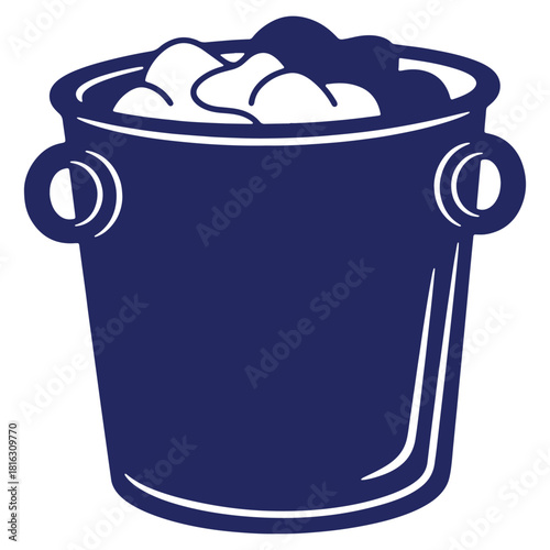 Stylized blue ice bucket illustration filled with ice cubes a cool refreshing graphic vector image for summer