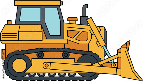 Yellow construction bulldozer heavy machinery vector illustration.