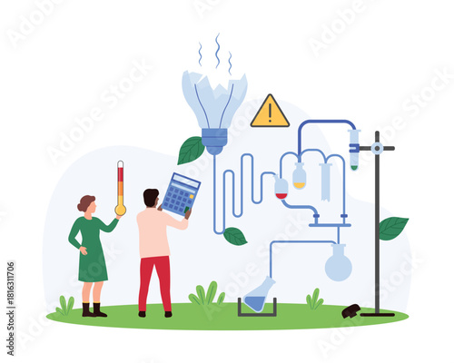 Error in science research, failure of chemical laboratory experiment, difficulty or innovation danger. Tiny people break glass test tubes and flasks to learn from mistakes cartoon vector illustration