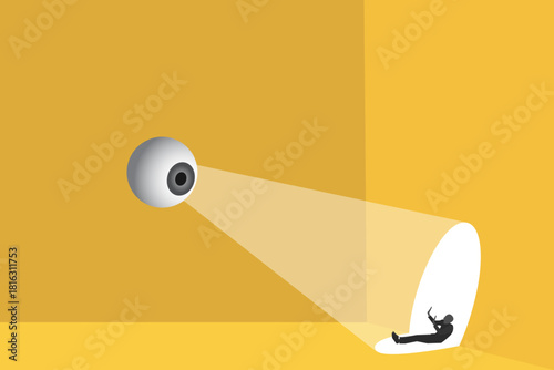 Intense scrutiny of a terrified person under a giant eye