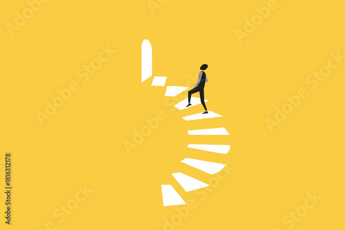 Business career growth. Businessman walking up the stairs. concept of rise, promotion, success, corporate ladder