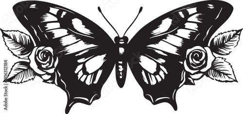 Black and white butterfly vector illustration of a swallowtail insect isolated for nature and beauty
