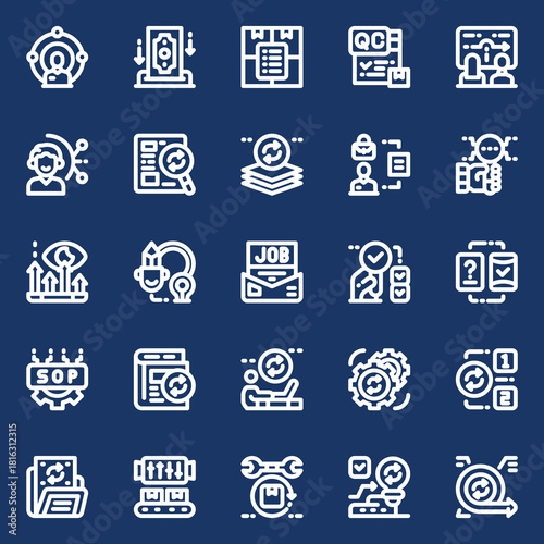 Vector Icons Representing Business Processes and Quality Control Management