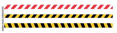 Warning Yellow, Black, and Red Diagonal Stripes Vector Line, Safety and Caution Hazard Sign, Danger Ribbon Illustration on White Background