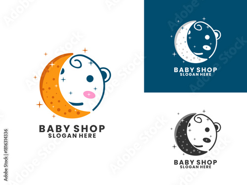 baby head with moon logo design vector template. baby shop logo design vector template