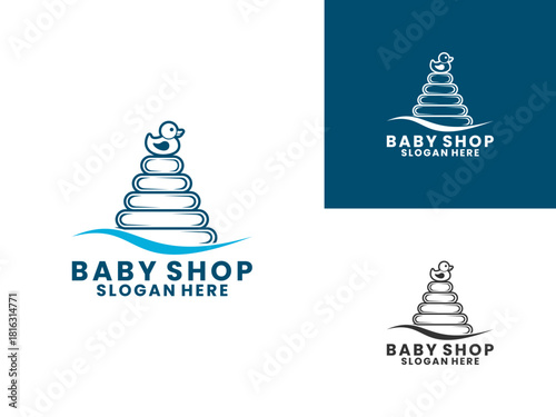 baby toy duck illustration logo design vector template. baby shop logo design vector template