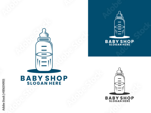 baby milk bottle illustration logo design vector template. baby shop logo design vector template