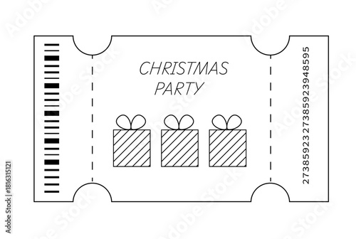 Christmas party ticket icon with gift boxes